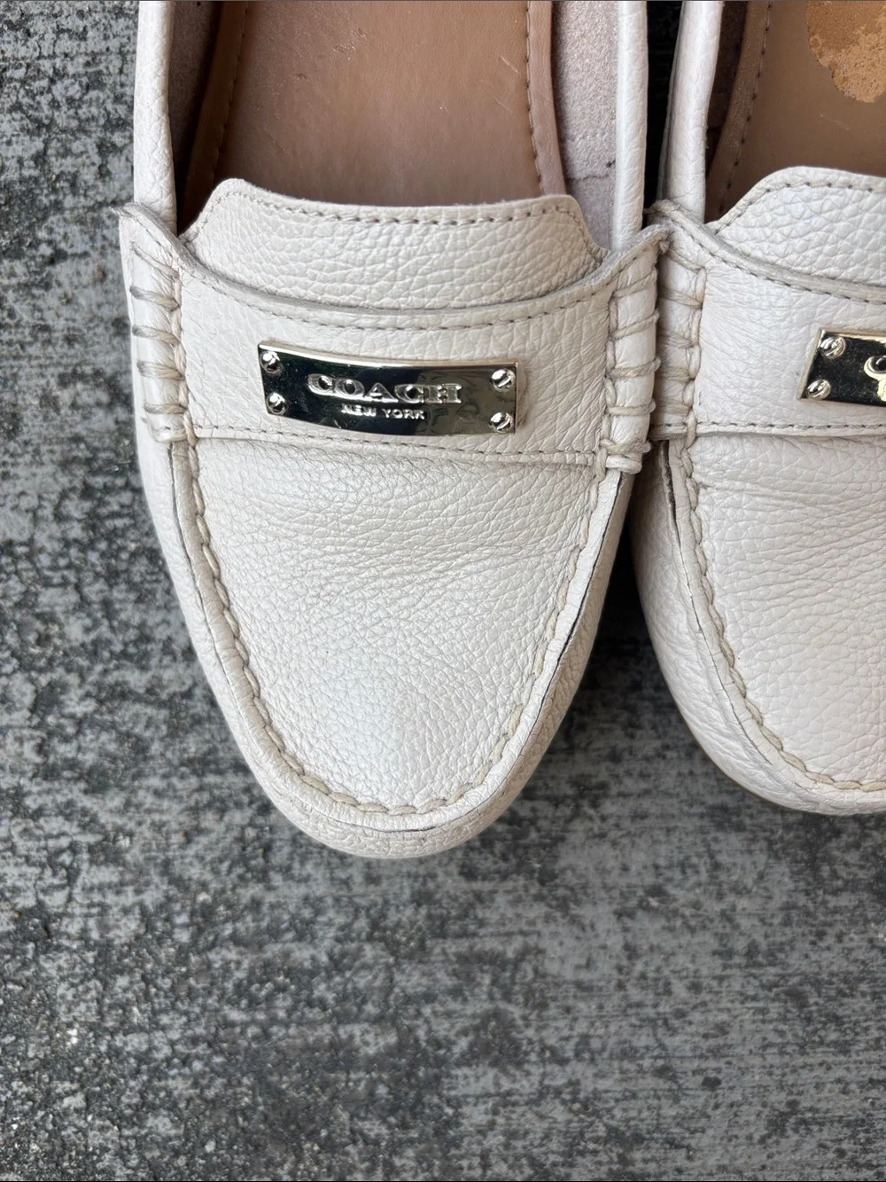 Coach Leather Slip-On Loafers in Cream with Gold Accent
